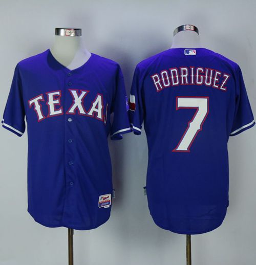 Rangers #7 Ivan Rodriguez Blue Cool Base Stitched MLB Jersey